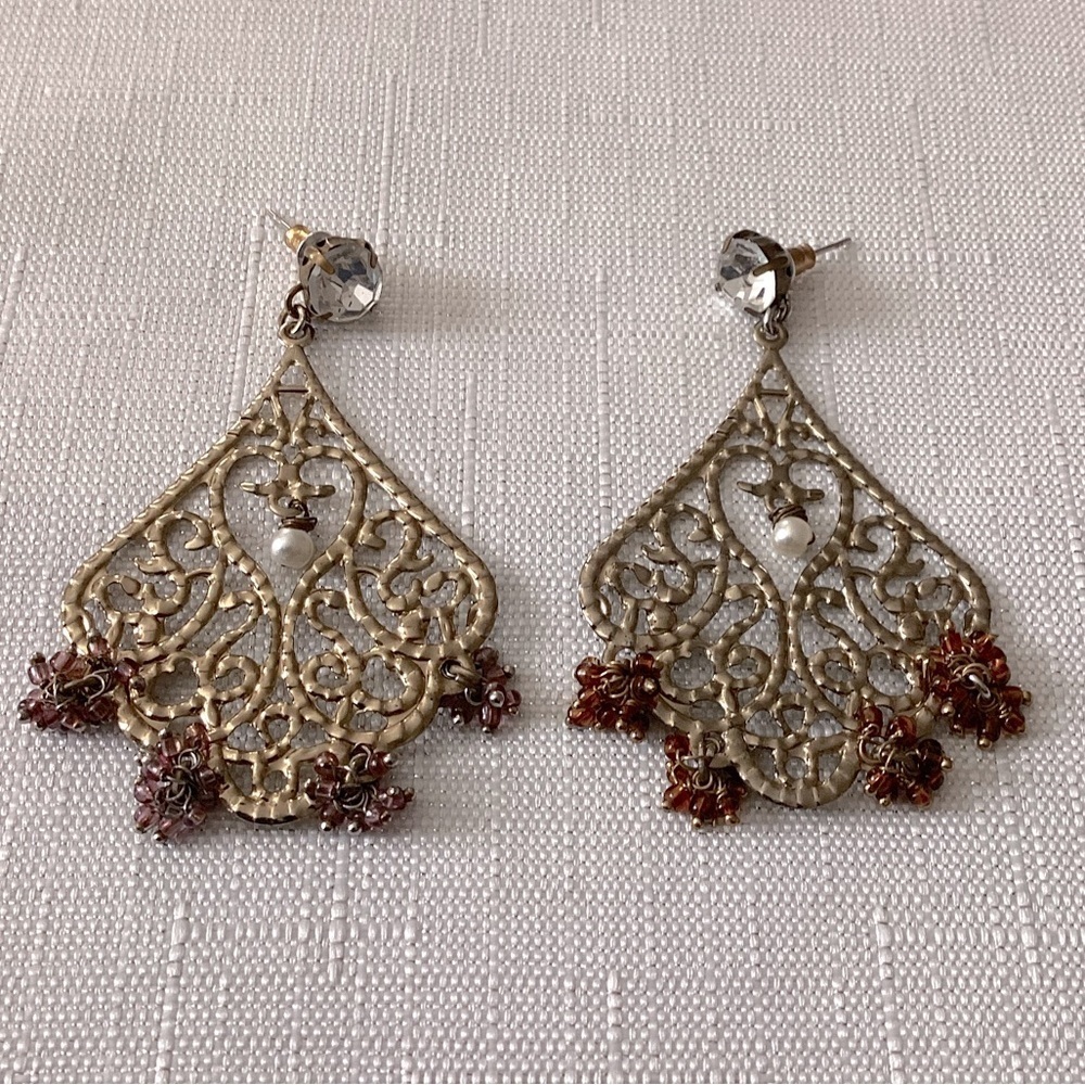 Filigree Vintage Gold Tone Earrings